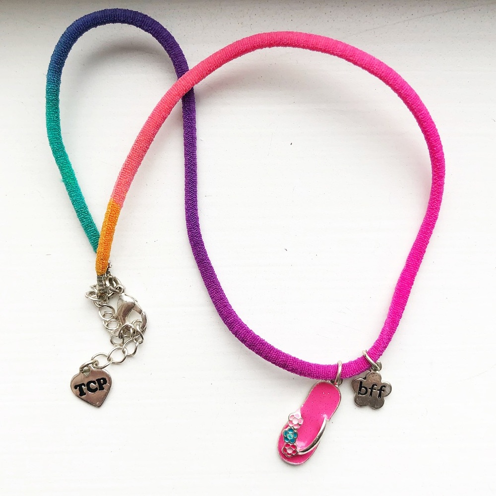 Rainbow cord & flip flop sandal charm necklace